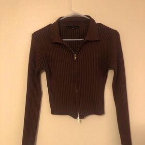 Brown long sleeve shirt zip